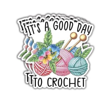 Imagem de (3 peças) Adesivo It's A Good Day to Crochê, frases engraçadas, citações, crochê, amantes de tricô, adesivos de vinil inspiradores para Tumbler, laptop, Kindle, garrafas de água, tablet, livros