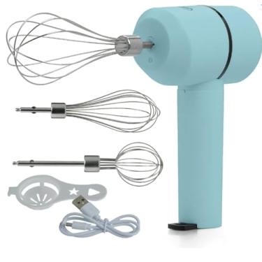 Imagem de Mixer Portátil Recarregável mini batedeira USB com 2 Batedores, Separador de Ovos e 3 Velocidades – Leve, Prático e Sem Fio cor verde ou branca.