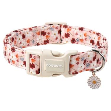 Imagem de DOGWONG Coleira de flor de outono, coleira de cachorro de flor de laranja ajustável de tecido natural macio para meninas, colares de cachorrinho fofo para cães pequenos, médios e grandes