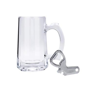 Imagem de COMP Kit Caneca de Vidro 350ml + Abridor Aço Inox Brinox Cerveja Chopp
