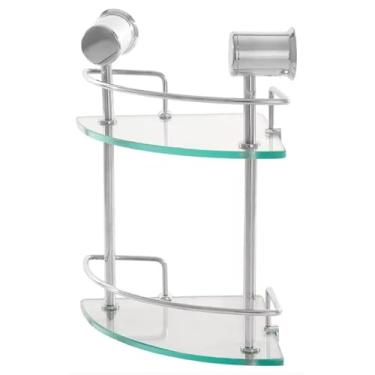 Imagem de Prateleira de Canto Dupla para Banheiro, Vidro Incolor 6mm, Alumínio, Suporte em ABS, Design Funcional e Prático