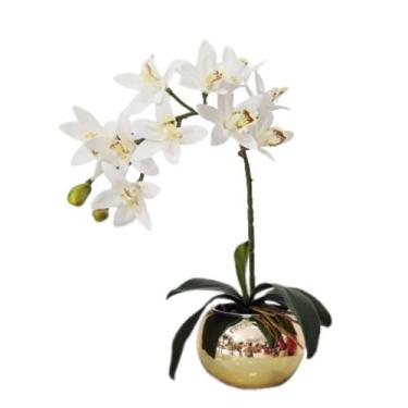 Imagem de Arranjo Flores de Orquídea E Vaso Dourado Luxo Juca - La Caza Store