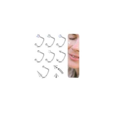 Imagem de ZS 7 peças de aço inoxidável opala estrela CZ anéis de lábio piercing, anéis labiais em forma de U em forma de C, brincos de hélice daith de cartilagem com rosca interna para mulheres e homens