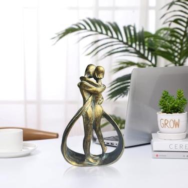 Imagem de shinesorc Casal de resina, esculturas modernas, decoração de casa, presente romântico para casamentos, dia dos namorados e aniversários, estatueta para namorada, chá de panela, noivado (Bronze)