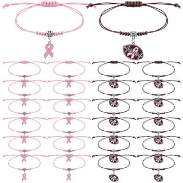 Imagem de Huquary Pulseiras de conscientização do câncer de mama pulseiras de futebol de tecido ajustável para dar presentes de caridade caminhadas eventos de conscientização eventos de arrecadação de fundos