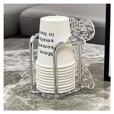 Imagem de Dispensador de copos descartáveis de papel e plástico, suporte de copo de água de acrílico, rack de armazenamento de xícaras de café, para banheiro, cozinha, bancadas, bar, cafeteria, lanchonete