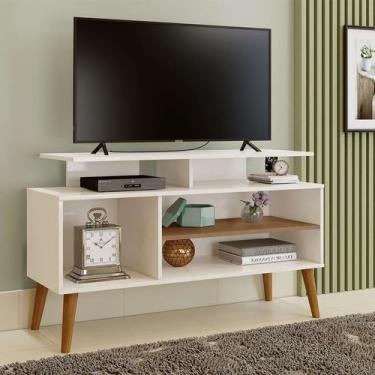 Imagem de Rack Lyon Retro Branco Tv Até 50 Polegadas Pés Madeira Carmolar - Kazza Shop