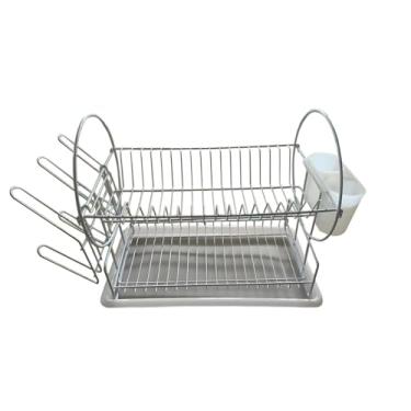 Imagem de IEUDNS Escorredor de pratos com porta-copos, economizador de espaço, aço carbono, com porta-talheres, escorredor de pratos para de cozinha, Branco