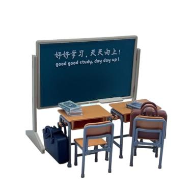 Imagem de YIJU Miniatura de mesa e cadeira de quadro negro, decoração 1/12, cenário faça você mesmo, mini artesanato, conjunto de sala de estudo em miniatura,