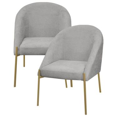 Imagem de Kit 2 Banqueta Poltrona Lua Pé Metal Bouclê Ideal Para Sala Penteadeira Ou Salão