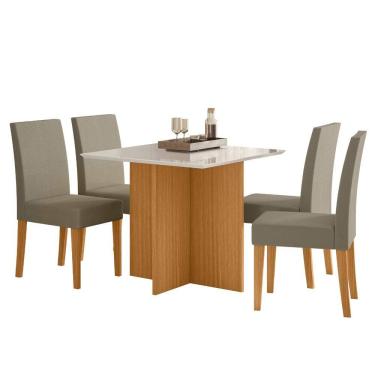 Imagem de Sala de Jantar Helo 90x90 Com Vidro 4L Cadeiras Josi Poliman Móveis