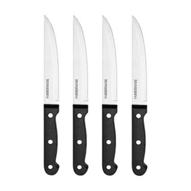 Imagem de Farberware Conjunto de facas de bife de aço inoxidável, 4 peças, rebite triplo "Never Needs Sharpening", preto