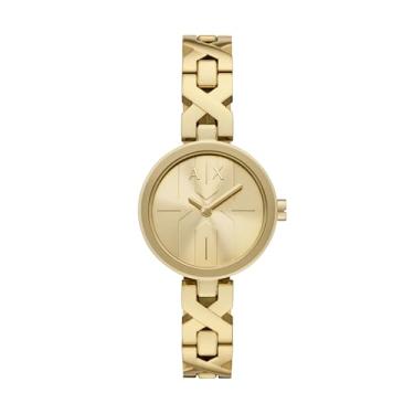 Imagem de Armani Exchange A|X Relógio feminino de aço inoxidável dourado com dois ponteiros (modelo: AX5831)