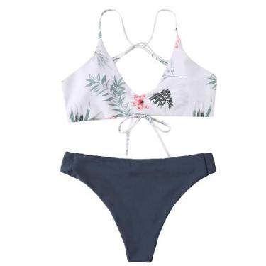 Imagem de Moda feminina verão patchwork impresso tanque sexy biquíni de duas peç