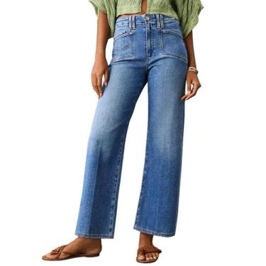 Imagem de Jeans Capri com corte de botas Astylish, cintura alta, azul escuro, pa