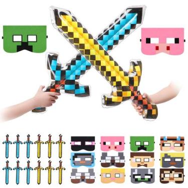 Imagem de Espadas infláveis e máscaras de feltro Pixel para festas infantis - Ez