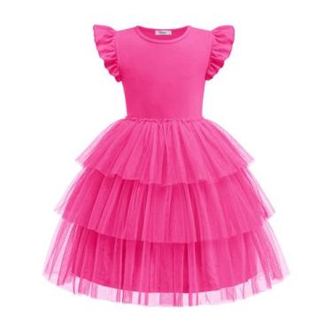 Imagem de Vestido Arshiner Ruffle Tutu para menina de 6 a 7 anos rosa choque