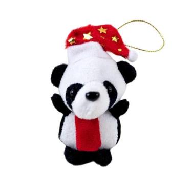 Imagem de Panda Natalino Pelúcia com Gorro Cachecol Enfeite Natal 8cm - Mkt Mult