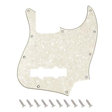 Imagem de Banworks Jazz Bass Pickguard 4 Ply 10-Hole J Bass JB Scratch Plate para EUA/Mexican Modern Style Fender Jazz Bass JT/HB-11 Vintage White Pearl