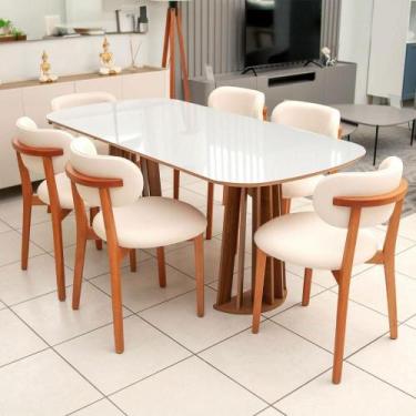 Imagem de Mesa de Jantar 1,80m Retangular com Tampo de Vidro e 6 Cadeiras em Mad