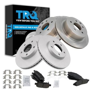 Imagem de TRQ Kit de pastilha e rotor de freio dianteiro e traseiro semimetálico compatível com Nissan LEAF 2011-2014