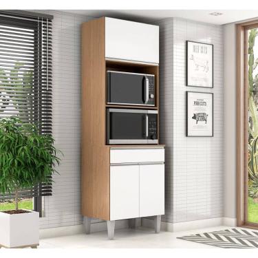 Imagem de Paneleiro Torre Quente C/ 2 Nichos 3 Portas 1 Gavetas - Amendoa/Branco AJL