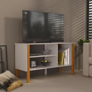 Imagem de Rack 43 Polegadas 90cm Com 3 Prateleiras Asteca - Branco E Cedro Branc