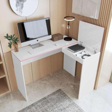 Imagem de Mesa Escritório Em L Com Porta Oculta Escrivaninha De Canto Para Compu