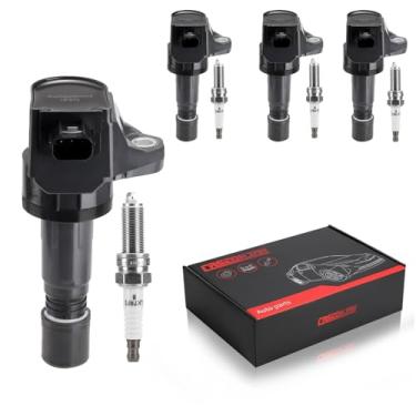 Imagem de CASEONJAN Pacote de bobinas de ignição UF672 e velas de ignição irídio, compatível com Honda Civic Acura ILX 2013-2015 - 1,8L L4 substitui C1823 UF672, conjunto de 4