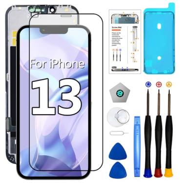 Imagem de LMQ Tela de substituição para iPhone 13, tela LCD de 6,1 polegadas, tela sensível ao toque 3D, montagem de moldura digitalizadora Full HD (A2482 A2631 A2633 A2634 A2635) com ferramentas de reparo