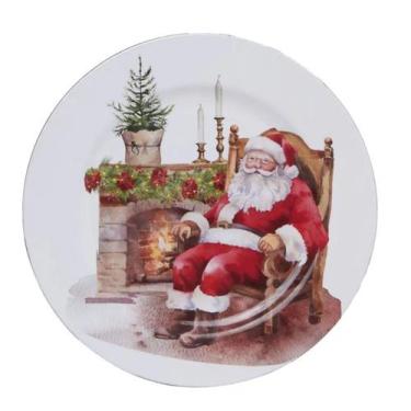 Imagem de Prato Natalino Sousplat Noel Na Lareira 30cm C/1UN Cromus