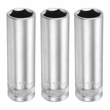 Imagem de HARFINGTON 3 peças soquete profundo de 6 pontos 1/5.1 cm drive 17 mm de profundidade métrica CR-V aço polido niquelado 78 mm / 3,1" ferramenta de soquete sextavado longo para reparo de parafusos de