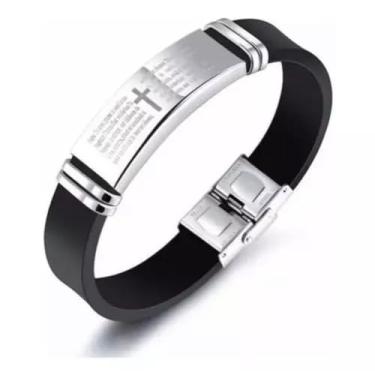 Imagem de Pulseira masculina ajustavel Pai nosso Borracha resistente Preta (Dourado)