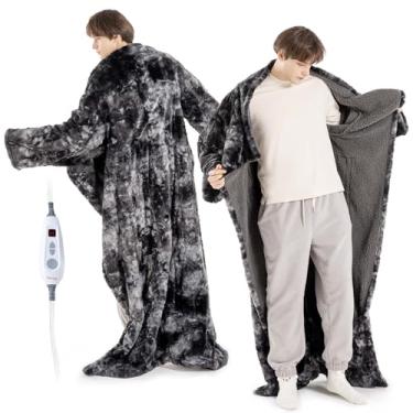Imagem de Bearhug Cobertor aquecido vestível com bolsos e mangas para os pés - pele sintética e sherpa, cobertor aconchegante aquecido para cama e sofá, 6 níveis de aquecimento, desligamento automático 4H