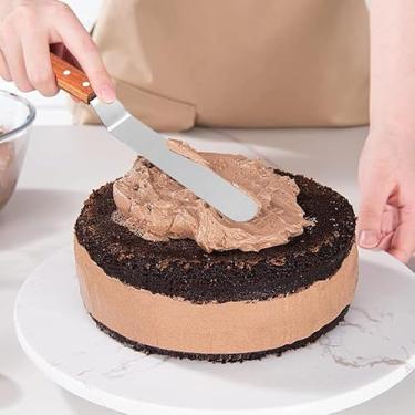 Imagem de Espátula de aço inoxidável premium para decoração de bolos – Espátula ergonômica de cobertura e cobertura com lâmina curva, ideal para assar e pastelaria, 15 cm