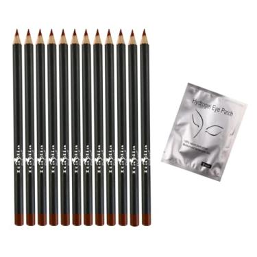 Imagem de Italia Deluxe 12 lápis delineador, ultrafino, cremoso, altamente pigmentado, de longa duração + aplique de hidrogel para extensões de cílios (marrom)