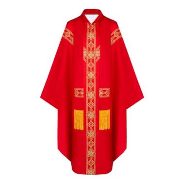 Imagem de Cosearlm Fantasia unissex de padre católico da igreja com casula de estola para padres católicos, vestes de clero para homens, Vermelho, Tamanho Único