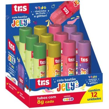 Imagem de Cola em Bastão TRIS JELLY 8G Frutas com Glitter Display com 12 Unidade