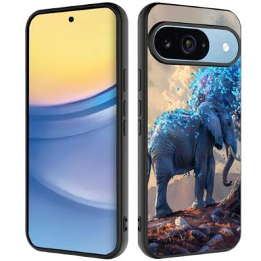 Imagem de Capa para Pixel 10/10 Pro, capa ultrafina de proteção contra choque de silicone líquido, adequada para Google Pixel 10/Pixel 10 Pro 2025, folhas azuis e elefantes