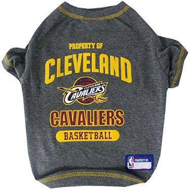 Imagem de Moletom com capuz e camiseta licenciada pela NBA Pets First para cães e gatos, Clevel& Cavaliers, pequeno