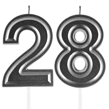 Imagem de Velas de aniversário de 28 anos, numerais pretos 28 topo de bolo, decoração para meninas e meninos, tema de aniversário, festa de casamento, artigos de celebração