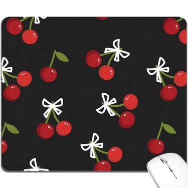 Imagem de BOONEST Tapete de rato preto vermelho cereja branco laço fofo kawaii fruta estética feminino pequeno tapete de mesa escritório portátil feminino acessórios computador laptop sem fio viagem trabalho