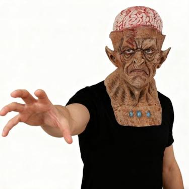 Imagem de DEZEXHOM Halloween Zombie Mask Adult Scary Alien Old Man Mask With Bloody Brain-Exposed Head for Horror Party Cosplay