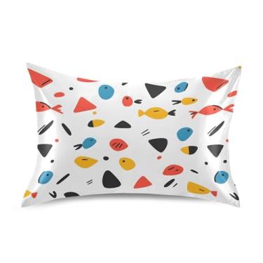 Imagem de xigua Fronha de cetim de peixe de desenho animado para cabelo e pele lavável na máquina almofada de cetim refrescante capa de cama queen com fecho de envelope, 50,8 cm x 76,2 cm