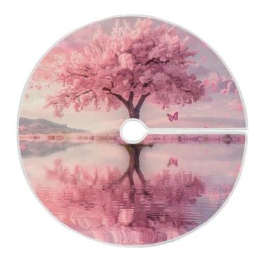 Imagem de CEBUGI Saia de árvore de Natal de 89,9 cm, tapete redondo macio com cordão, flor de cerejeira, para decoração de casa de Natal, Halloween, férias