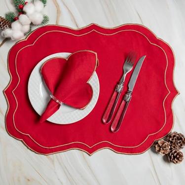 Imagem de Kit 24 Pçs 12 Lugares Mesa Posta Sousplat Jogo Americano Escócia Bordado Vermelho