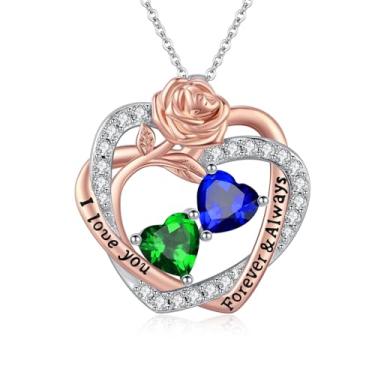 Imagem de Colares femininos com coração rosa, banhado a ouro rosa 14K, pingente de coração duplo sobreposto, presente de aniversário de aniversário de dia dos namorados para sua esposa, mãe, filha, joia com