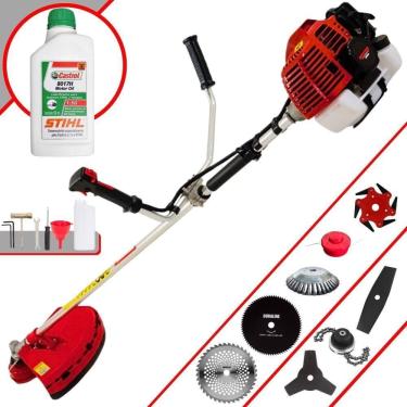 Imagem de Roçadeira Kawashima Kw43l À Gasolina 43c 1,7hp + Faca 2 Pontas + Faca 40 Dentes + Faca 80 Dentes + Trimmer + Escova 38c