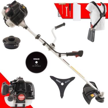 Imagem de Roçadeira Profissional Lateral Kawashima Kw52le À Gasolina 52c 2,5hp Com Faca 3 Pontas + Faca 80 Dentes Duraline 255mm