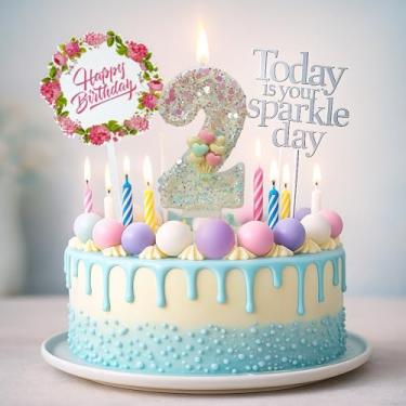Imagem de por Tugba Aydan – 2 velas de aniversário com números – Kit de decoração de bolo de 24 peças com vela numérica – Artigos de festa para celebração do segundo aniversário das crianças